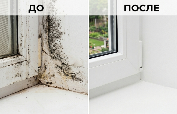 удаление плесени на окнах